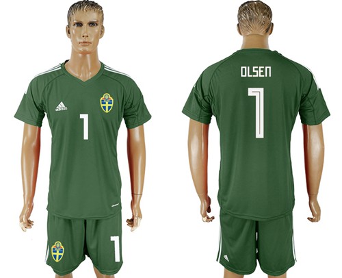 Sweden #1 Olsen Green Goalkeeper Soccer Country Jersey
